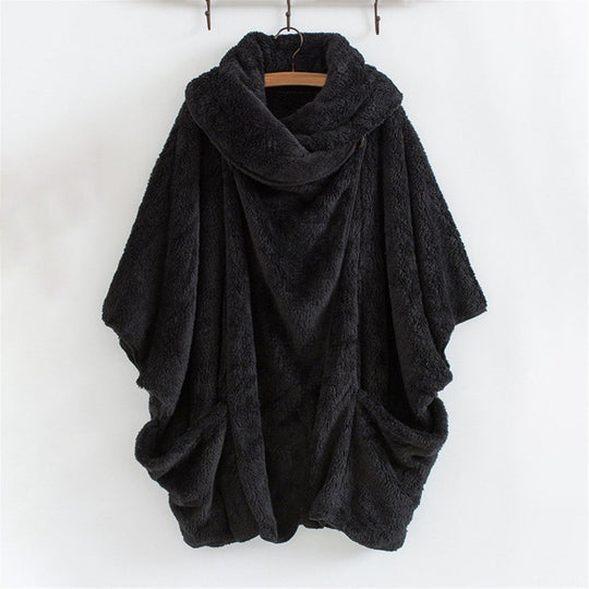 Damen Oversize Kuschel-Poncho mit großem Schlauchkragen und Kängurutaschen Nord Taschen