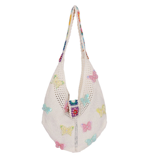 Damen Hobo-Tasche mit bunten Schmetterlings-Applikationen Nord Taschen