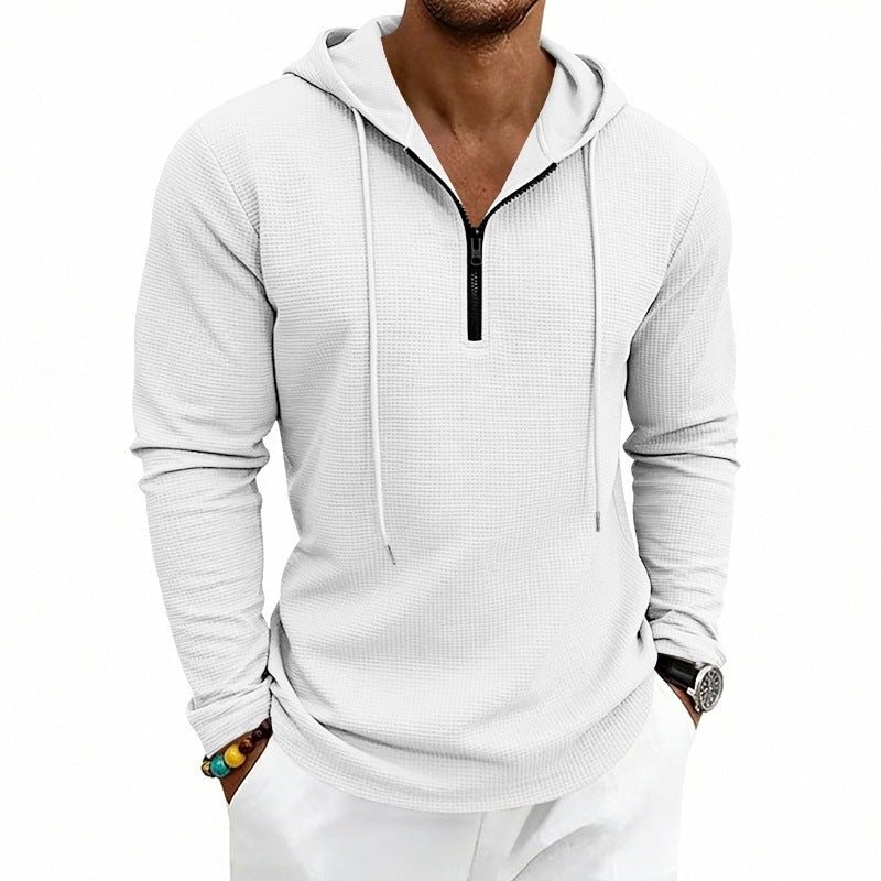Herren Lässiges Waffelstruktur-Hoodie mit halbem Reißverschluss und Kapuze Nord Taschen