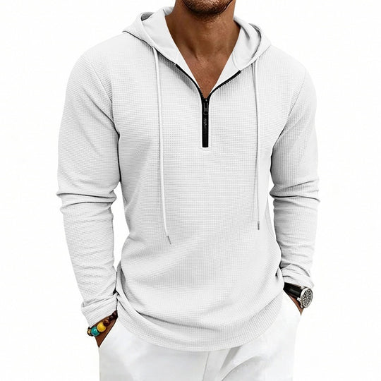 Herren Lässiges Waffelstruktur-Hoodie mit halbem Reißverschluss und Kapuze Nord Taschen
