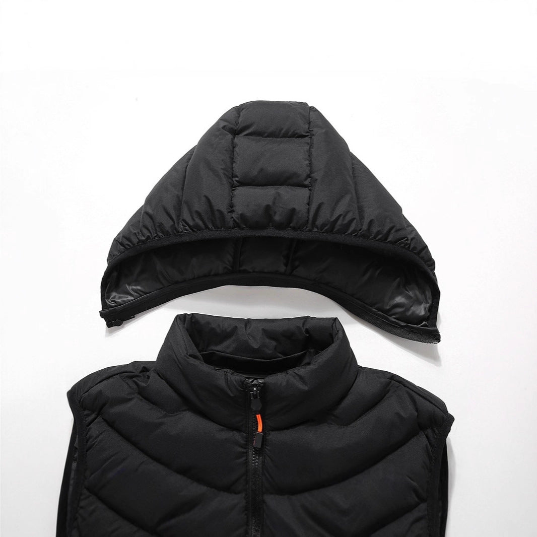 Herren Ärmellose Thermo-Utility‑Weste mit gesteppter Chevron‑Struktur, Kapuze und Zwei‑Wege‑Reißverschluss Nord Taschen