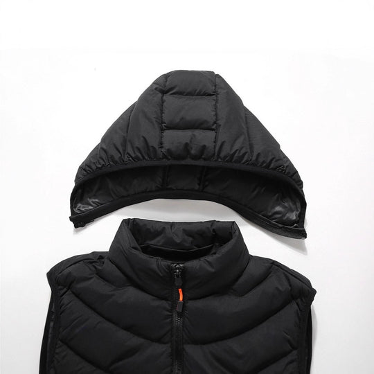 Herren Ärmellose Thermo-Utility‑Weste mit gesteppter Chevron‑Struktur, Kapuze und Zwei‑Wege‑Reißverschluss Nord Taschen