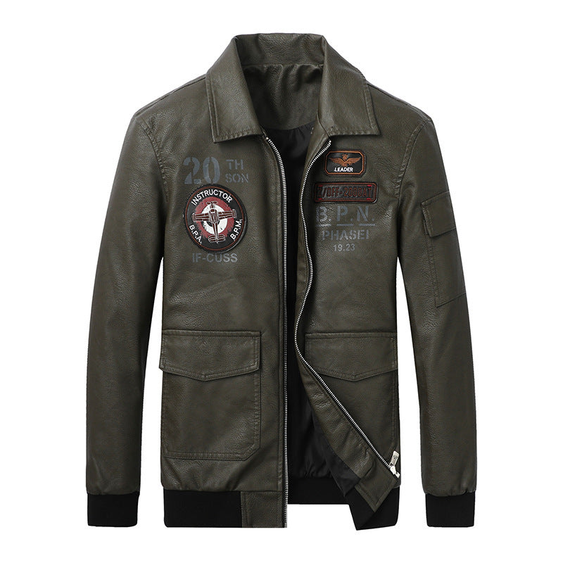 Herren Pilotenblouson im Aviator‑Look aus Kunstleder mit Applikationen und Rippbündchen Nord Taschen