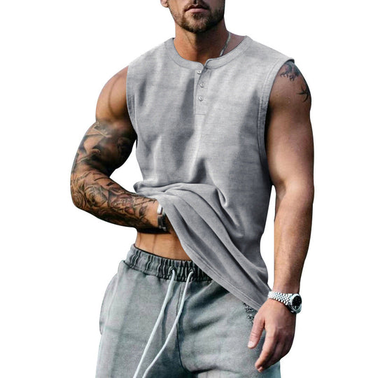 Herren ärmelloses Henley-Shirt mit Knopfleiste und weichem Baumwollmix Nord Taschen