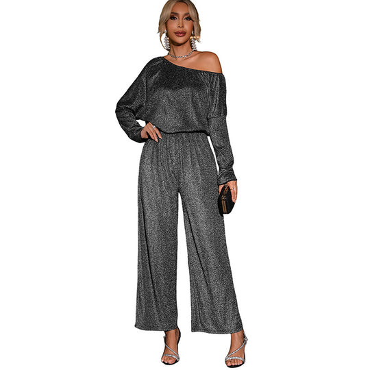 Damen Eleganter Jumpsuit mit schulterfreiem Design und weiten Beinen Nord Taschen