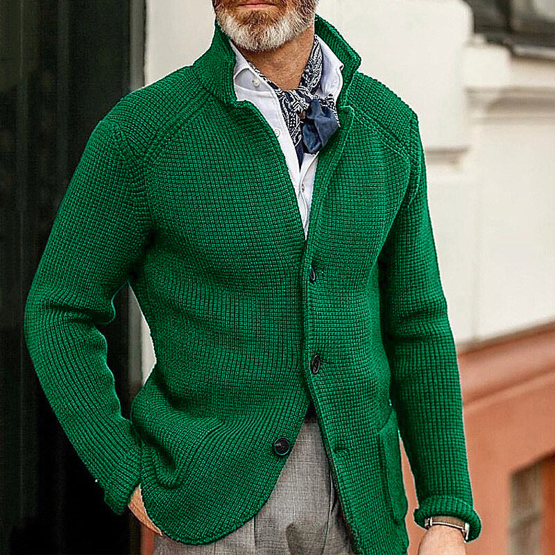 Herren Waffelstruktur-Cardigan-Blazer mit Stehkragen und aufgesetzten Taschen Nord Taschen