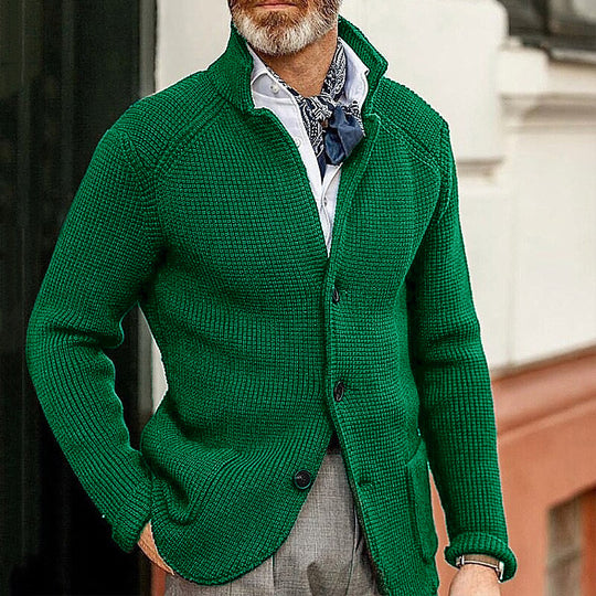 Herren Waffelstruktur-Cardigan-Blazer mit Stehkragen und aufgesetzten Taschen Nord Taschen
