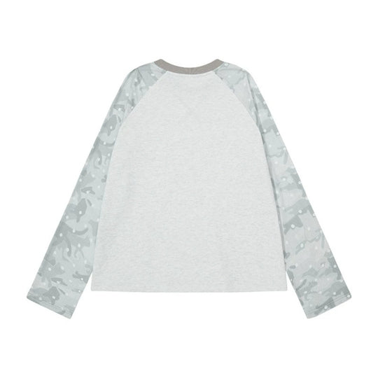 Damen Langarmshirt mit Raglanärmeln, Camouflage-Print und Herz-Initiale Nord Taschen