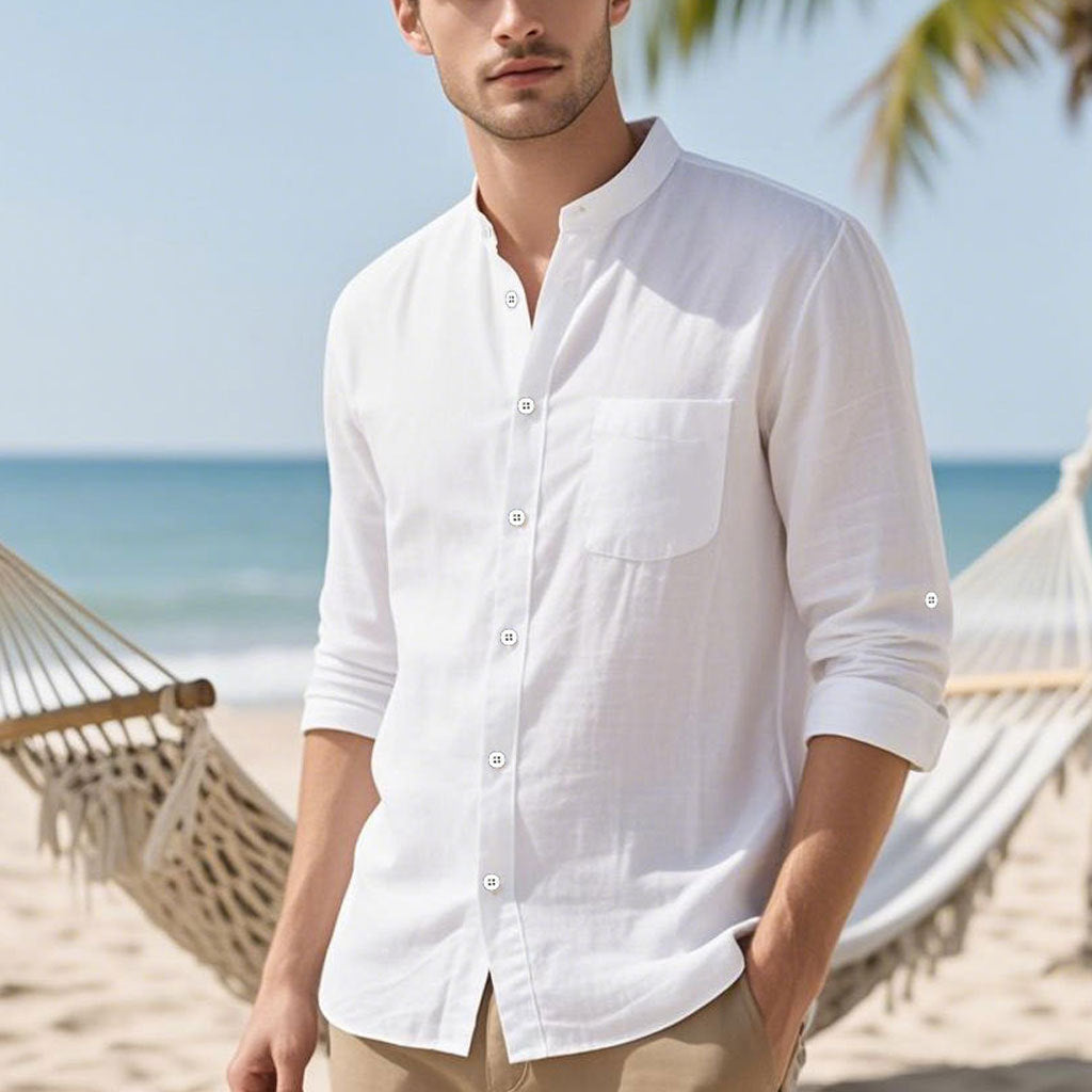 Herren Hemd im eleganten Henley-Stil mit strukturierter Baumwolle