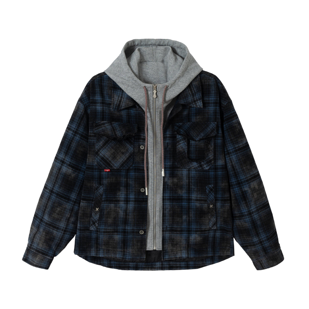 Herren karierte Layer‑Hemdjacke mit integrierter Kapuzen‑Innenjacke Nord Taschen