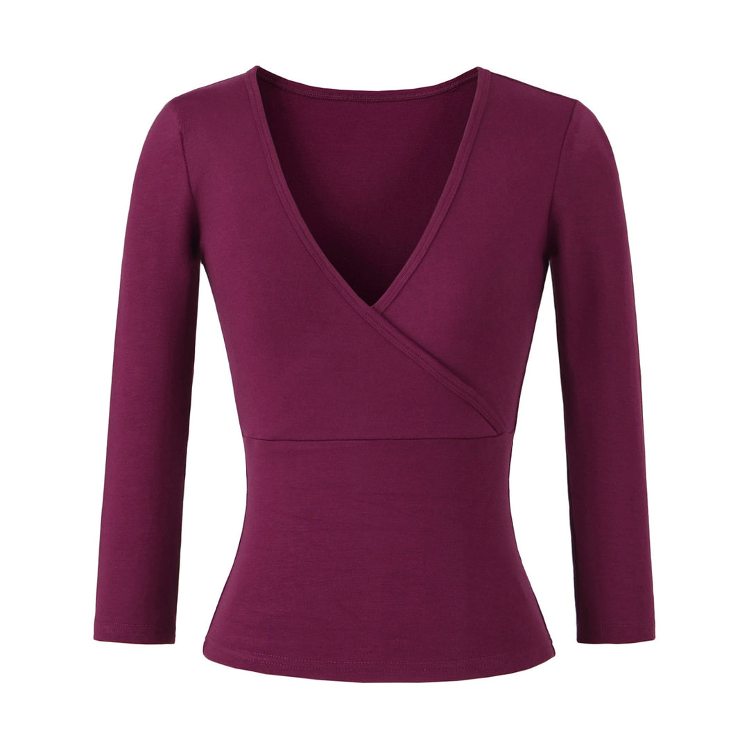 Damen Figurbetontes Wickelshirt aus Stretch‑Jersey mit tiefem V‑Ausschnitt und taillierter Silhouette Nord Taschen