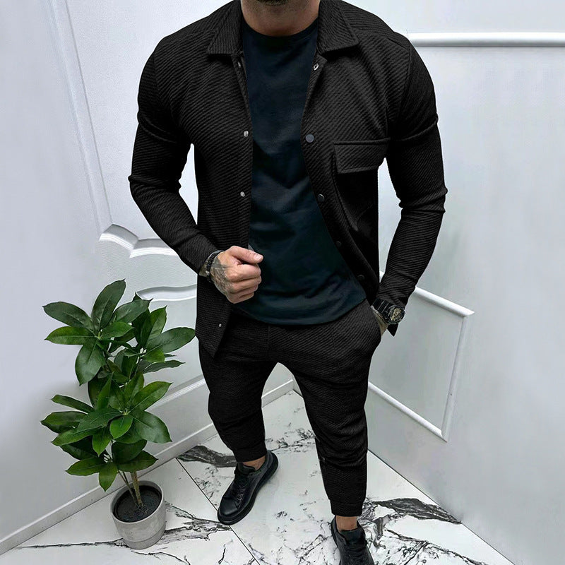 Herren Strukturiertes Jersey-Freizeitset mit Overshirt und Tapered Jogginghose Nord Taschen