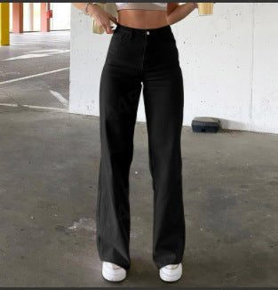 Damen hochgeschnittene Weitbein-Hose aus Baumwollmix mit verlängertem Bein und Fünf-Taschen-Design Nord Taschen