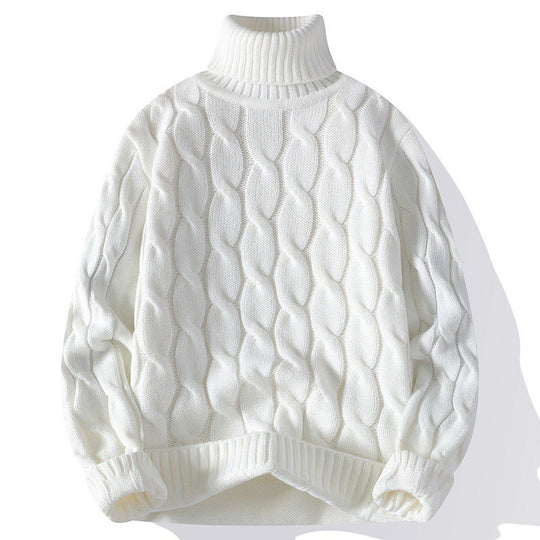 Damen Grobgestrickter Rollkragenpullover mit Zopfmuster und Oversize-Schnitt Nord Taschen