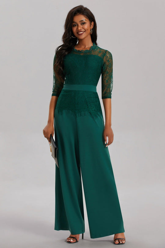 Eleganter Damen Jumpsuit mit Spitzenärmeln und Weitem Bein | Avellé