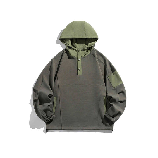 Unisex Oversize Kapuzen-Anorak-Pullover mit halber Druckknopfleiste, Utility-Ärmeltasche und Thermostruktur Nord Taschen