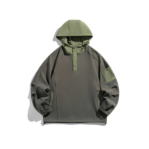Unisex Oversize Kapuzen-Anorak-Pullover mit halber Druckknopfleiste, Utility-Ärmeltasche und Thermostruktur Nord Taschen