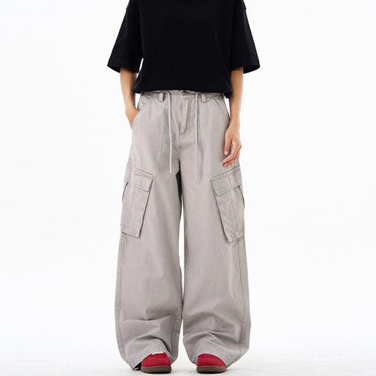 Damen Extraweite Cargo-Denim-Palazzohose mit Tunnelzugbund und aufgesetzten Klappentaschen Nord Taschen