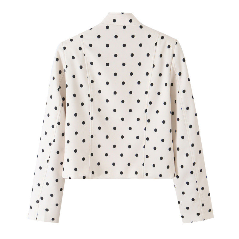 Damen Gepunktete Cropped-Blazerjacke mit Stehkragen und taillierter Passform Nord Taschen