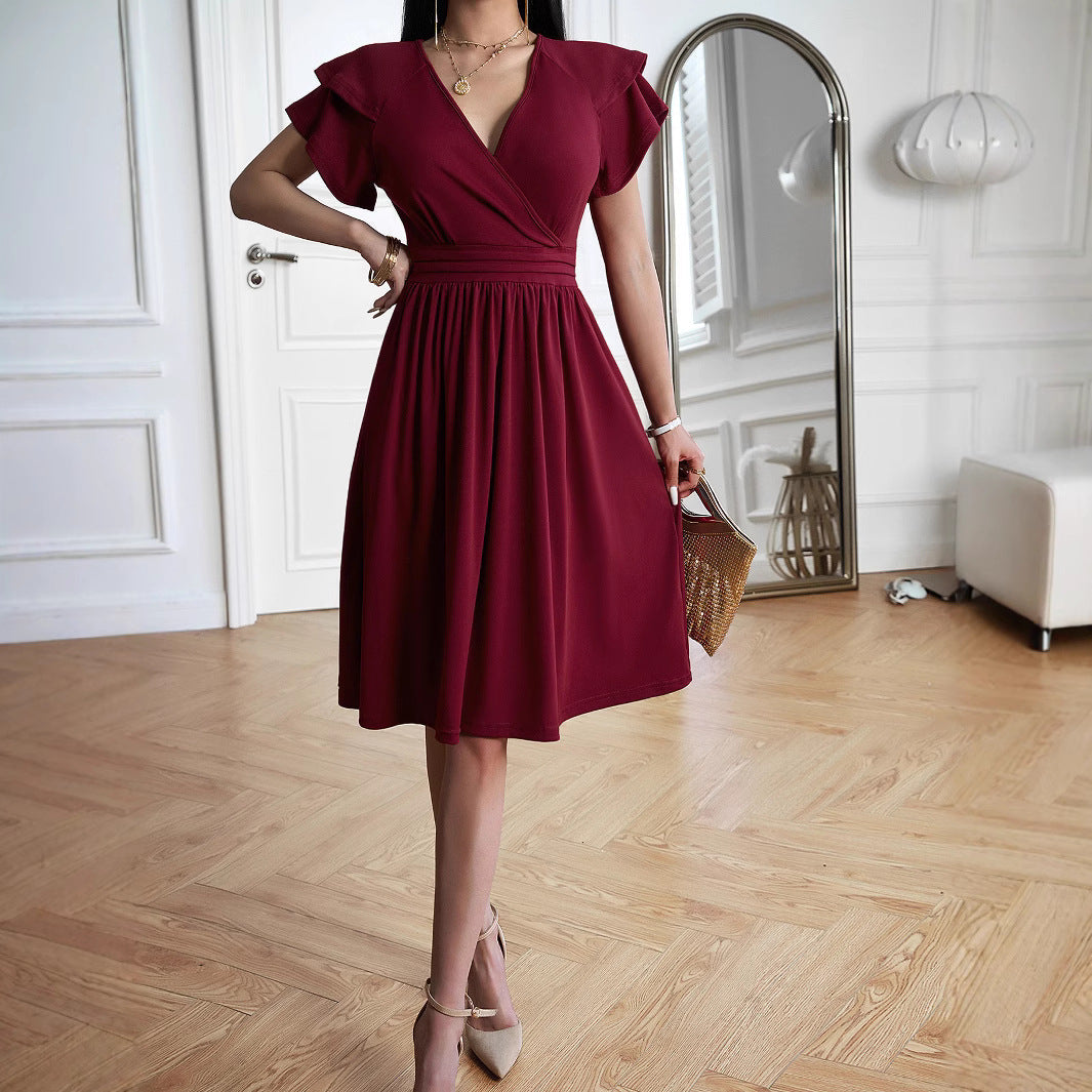 Damen Wickelkleid mit voluminösen Ärmeln und femininem V-Ausschnitt
