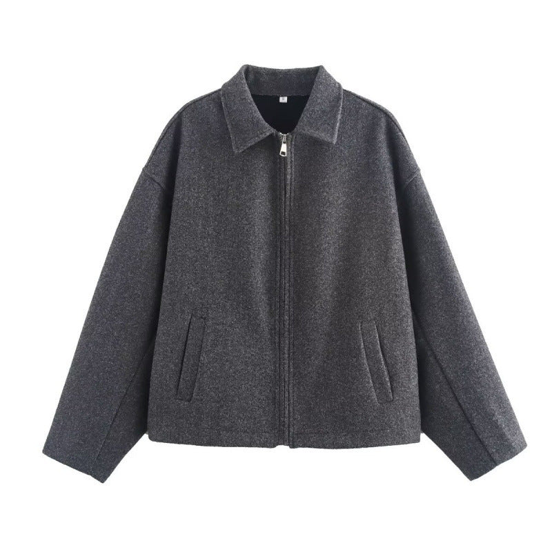 Herren Boxy Wollmix-Blouson mit Reißverschluss und Hemdkragen Nord Taschen