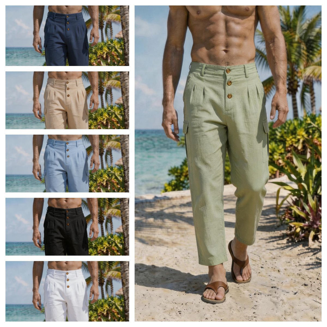 Herren Bundfalten-Cargohose mit Knopfverschluss, aufgesetzten Cargotaschen und gekürztem Bein Nord Taschen