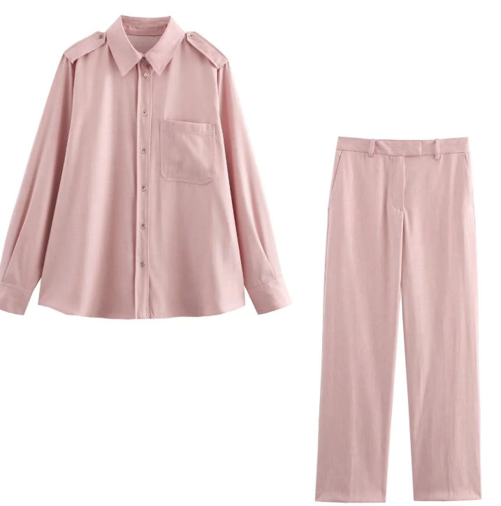 Damen Zweiteiliges Set mit lockerem Hemd und gerade geschnittener Highwaist‑Hose Nord Taschen