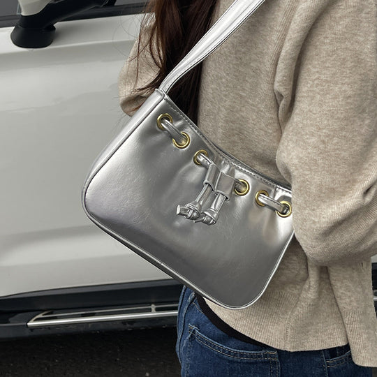 Damen praktische Umhängetasche mit glänzendem Effekt und elegantem Knotenakzent Nord Taschen