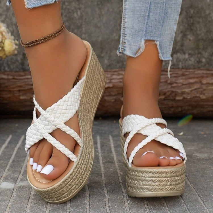 Damen Plateau-Sandalen mit geflochtenem Riemendesign und rutschfester Sohle