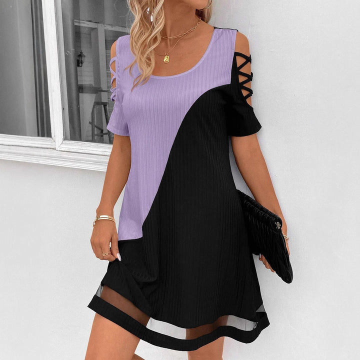 Damen modisches Freizeitkleid mit Cut-Out Ärmeln und asymmetrischem Design