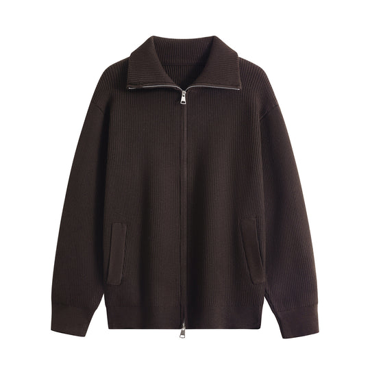 Herren Strick-Zipjacke mit Stehkragen, gerippter Struktur und Oversized-Schnitt Nord Taschen
