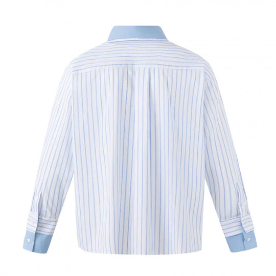 Damen Oversize-Hemdbluse mit Nadelstreifen, Kontrastkragen und Manschetten Nord Taschen