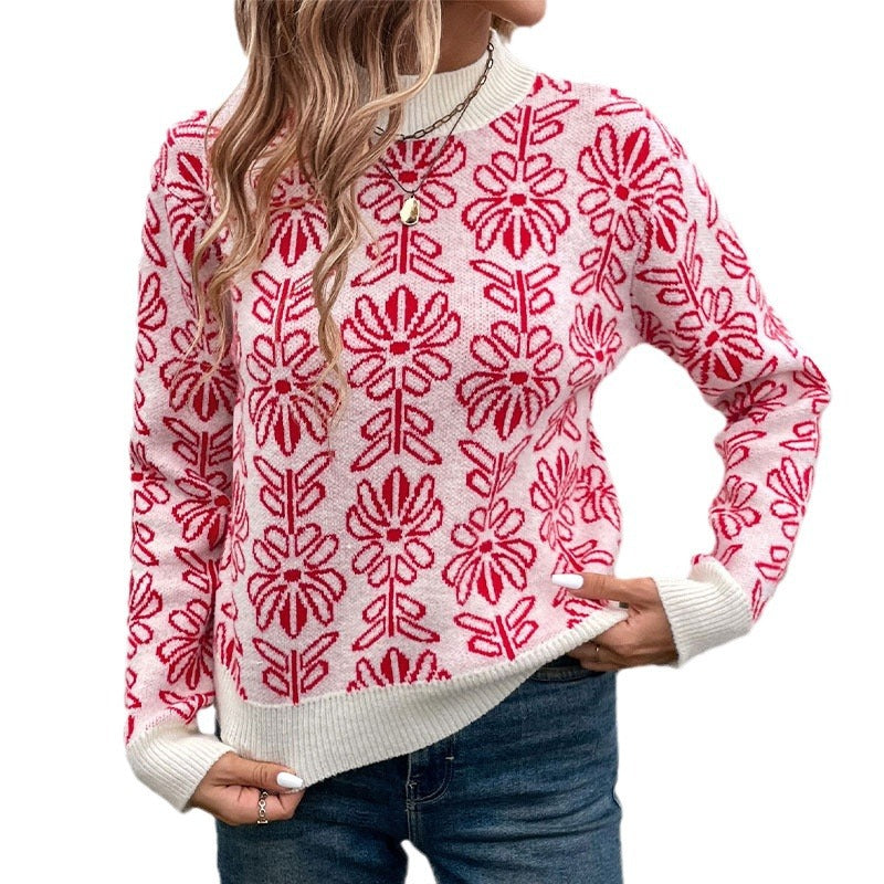 Damen Strickpullover mit floralem Muster Nord Taschen