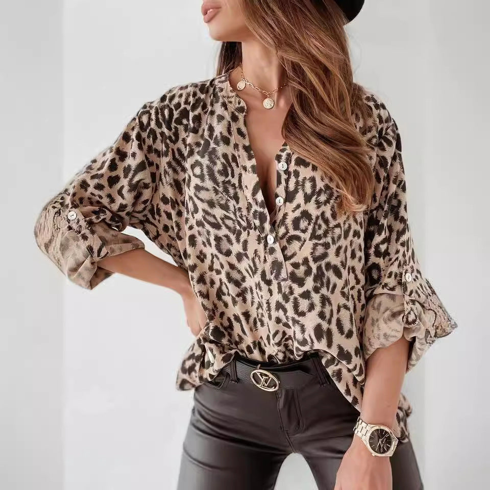 Damen Bluse im eleganten Animal-Print mit Raffungen