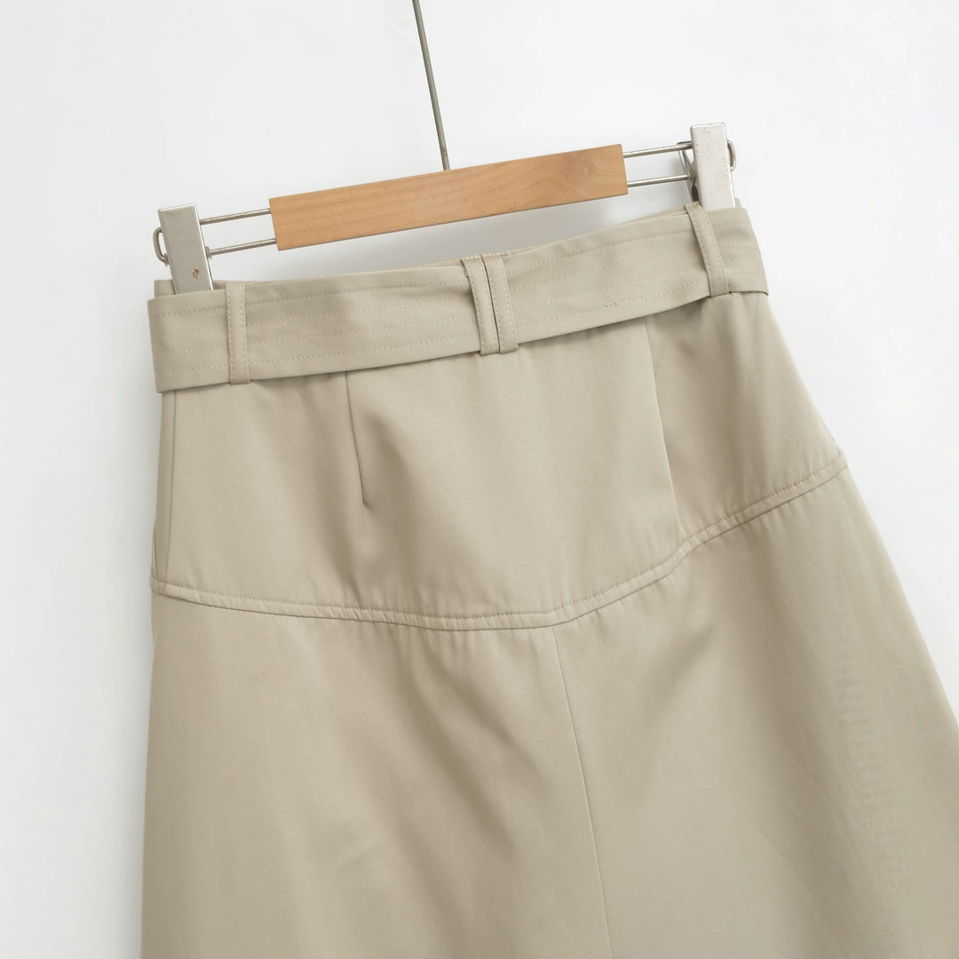 Damen Asymmetrischer Trench‑Rock mit Taillengürtel und dekorativen Knöpfen Nord Taschen