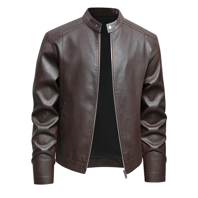 Herren Elegante Slim-Fit Lederimitat‑Jacke mit Stehkragen & Zwei-Wege‑Reißverschluss Nord Taschen