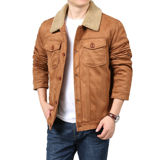 Herren Velourslederoptik Hemdjacke im Trucker‑Stil mit Teddykragen & Pattentaschen Nord Taschen