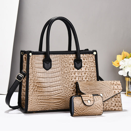 Damen Handtaschen-Set mit elegantem Krokodil-Leder-Look und abnehmbaren Zubehör Nord Taschen