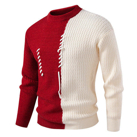 Herren zweigeteilter Strukturstrickpullover mit Zierband-Detail und Rundhalsausschnitt Nord Taschen
