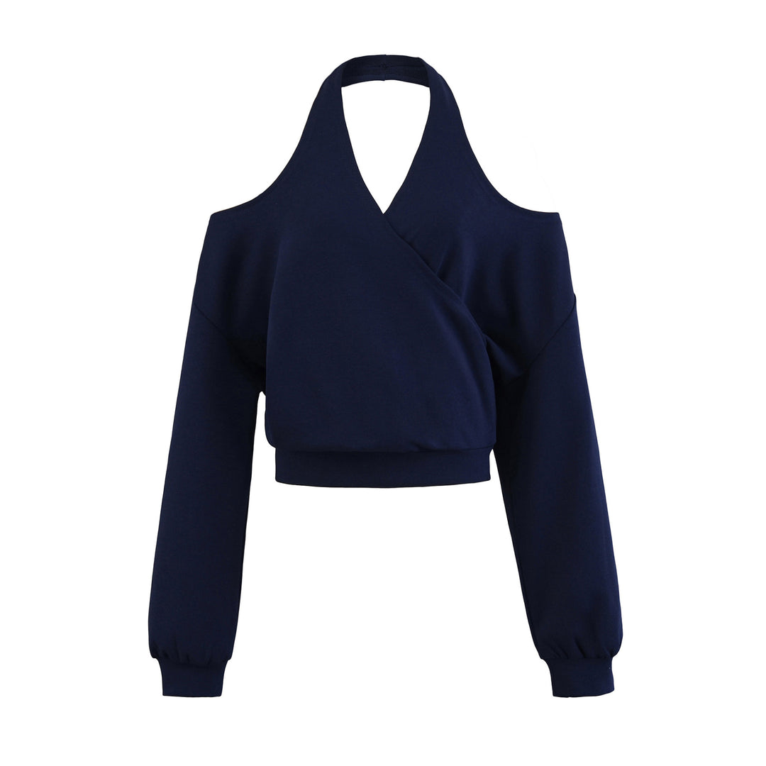 Damen Cropped Sweatshirt mit Neckholder, Cold-Shoulder und Wickeloptik Nord Taschen
