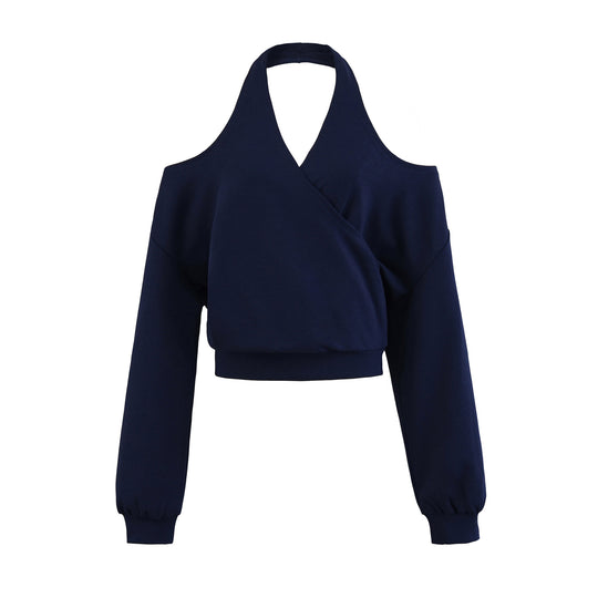 Damen Cropped Sweatshirt mit Neckholder, Cold-Shoulder und Wickeloptik Nord Taschen