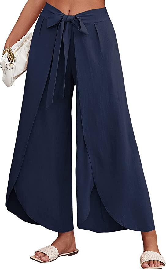 Damen Weite Sommerhose aus leichtem, atmungsaktivem Stoff mit Bindegürtel