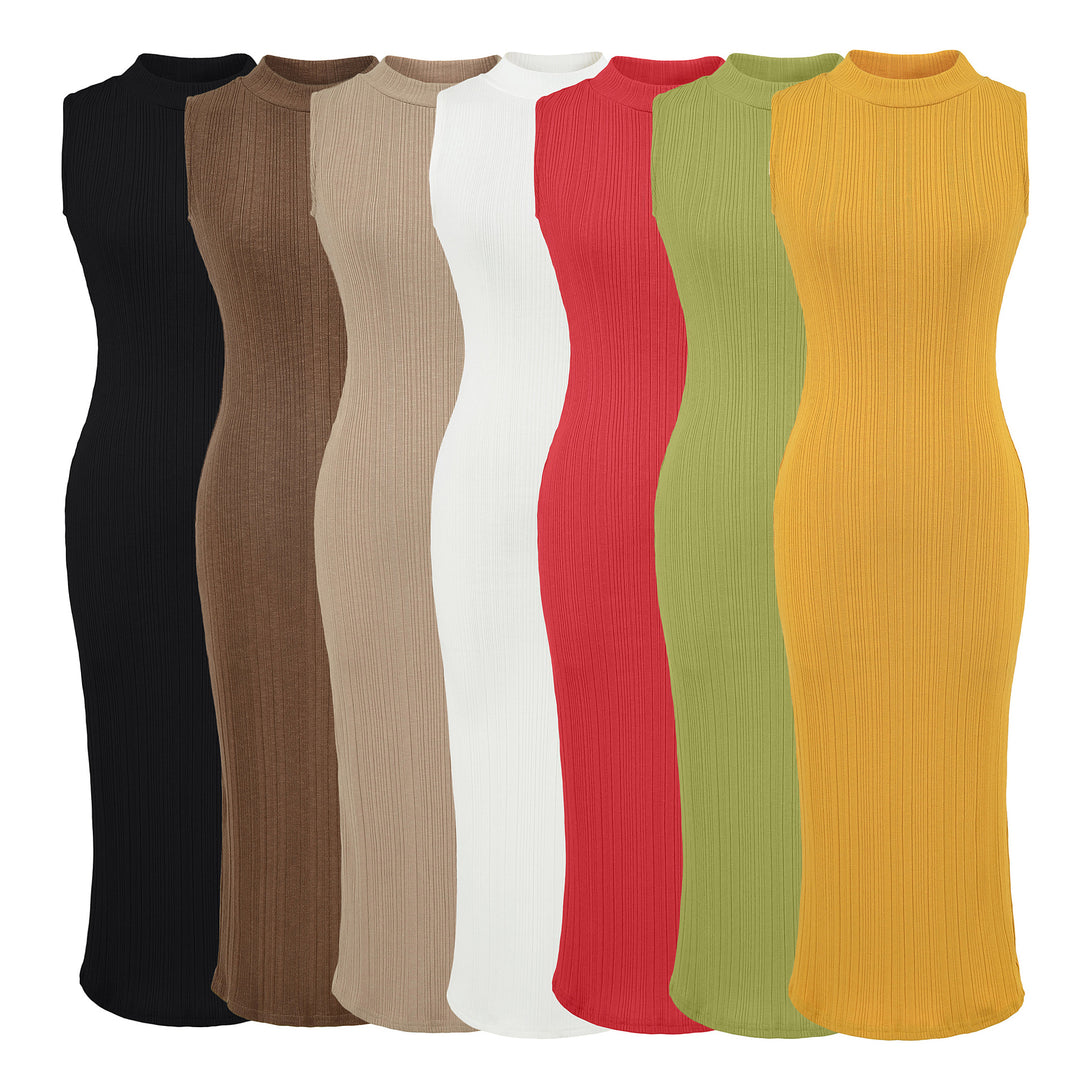 Damen Midikleid in Rippstrick, ärmelloses Slim‑Fit mit Stehkragen Nord Taschen