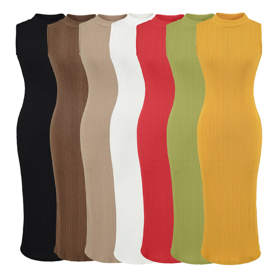 Damen Midikleid in Rippstrick, ärmelloses Slim‑Fit mit Stehkragen Nord Taschen