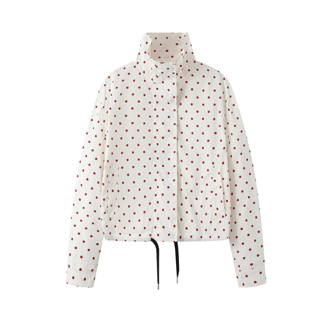 Damen Kurze gepunktete Regenjacke mit Stehkragen und Kordelzug Nord Taschen
