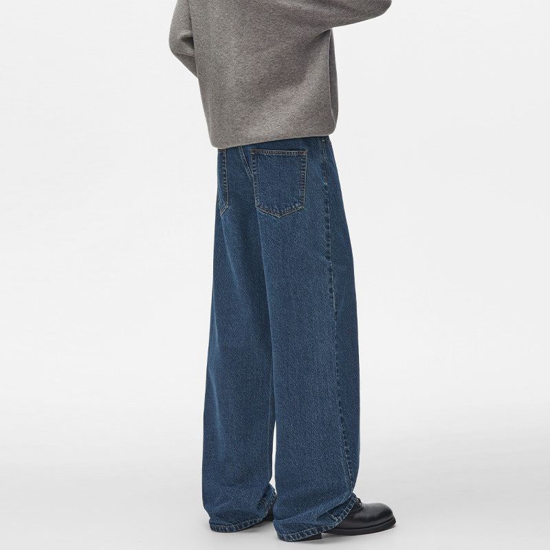 Herren Extraweite hochgeschnittene Denimhose mit ultralangem Saum und geradem Bein Nord Taschen