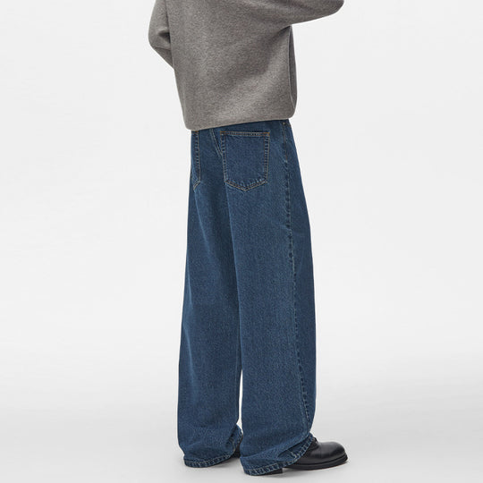 Herren Extraweite hochgeschnittene Denimhose mit ultralangem Saum und geradem Bein Nord Taschen