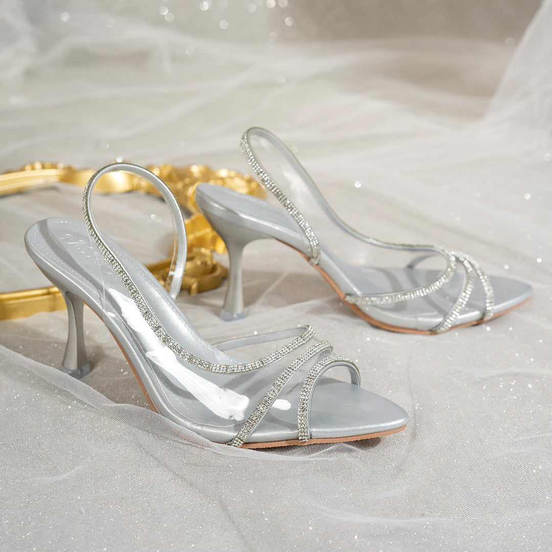 Damen elegante Slingback Sandalen mit strassverziertem Riemen