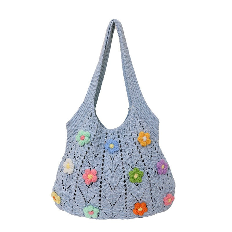 Damen Häkel-Handtasche mit bunten Blumenapplikationen Nord Taschen