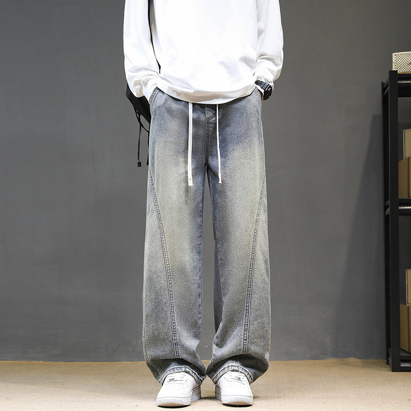 Herren Weite Denim‑Baggy‑Jeans mit Tunnelzugbund, tiefem Schritt und markanten Ziernähten Nord Taschen